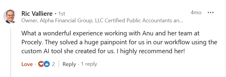 Client Testimonial from Ric Valliere